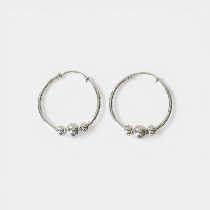Créoles en Argent Sterling 925 avec Boules Mobiles, Boucles d'Oreilles en Différentes Tailles