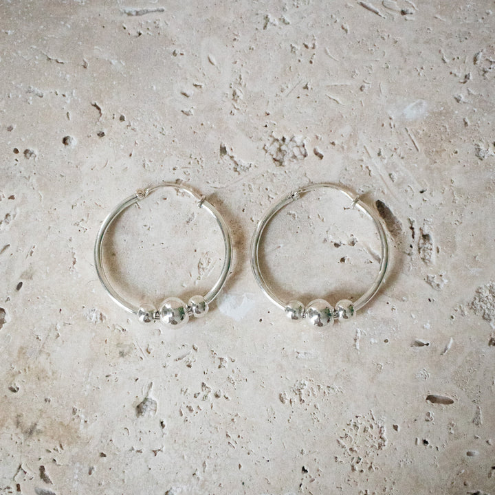 Créoles en Argent Sterling 925 avec Boules Mobiles, Boucles d'Oreilles en Différentes Tailles