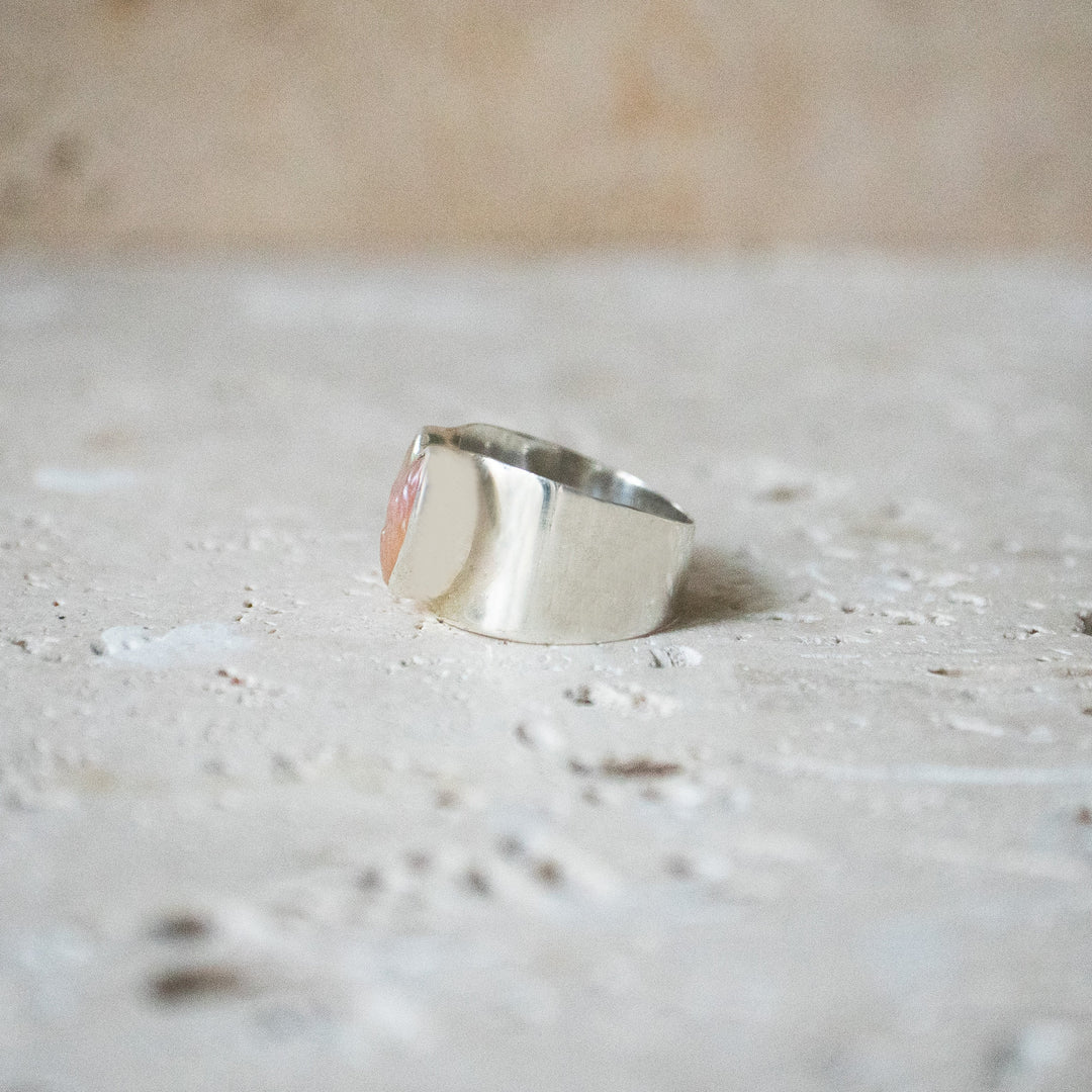 Bague de sceau large avec cœur en argent sterling 925 et perle d'eau douce naturelle - comme vu sur Insta