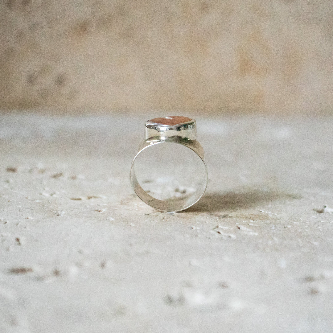 Bague de sceau large avec cœur en argent sterling 925 et perle d'eau douce naturelle - comme vu sur Insta
