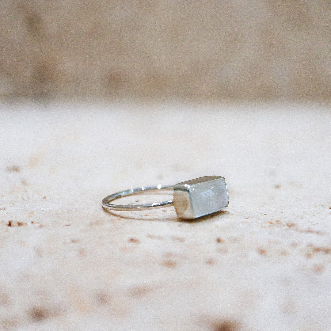 Bague en pierre de lune arc-en-ciel carrée en argent sterling 925 / Bague en pierre de lune