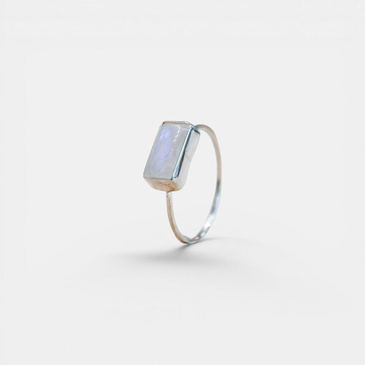 Bague en pierre de lune arc-en-ciel carrée en argent sterling 925 / Bague en pierre de lune