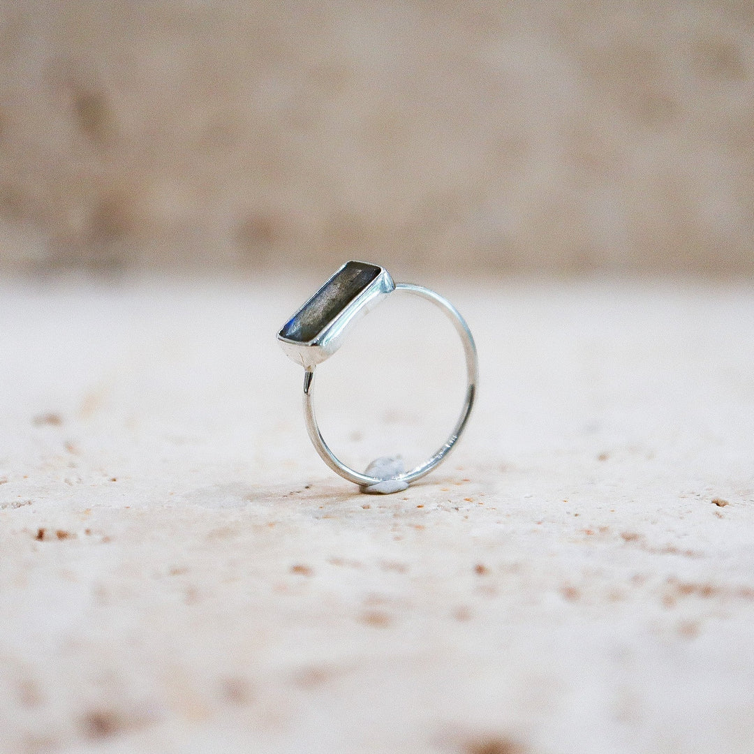 Bague en labradorite carrée en argent sterling 925 bleu-vert