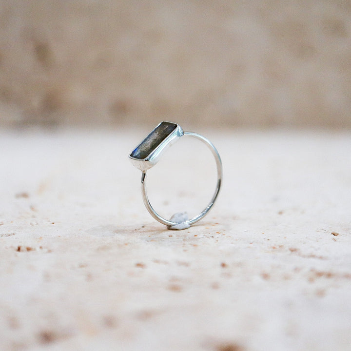 Bague en labradorite carrée en argent sterling 925 bleu-vert