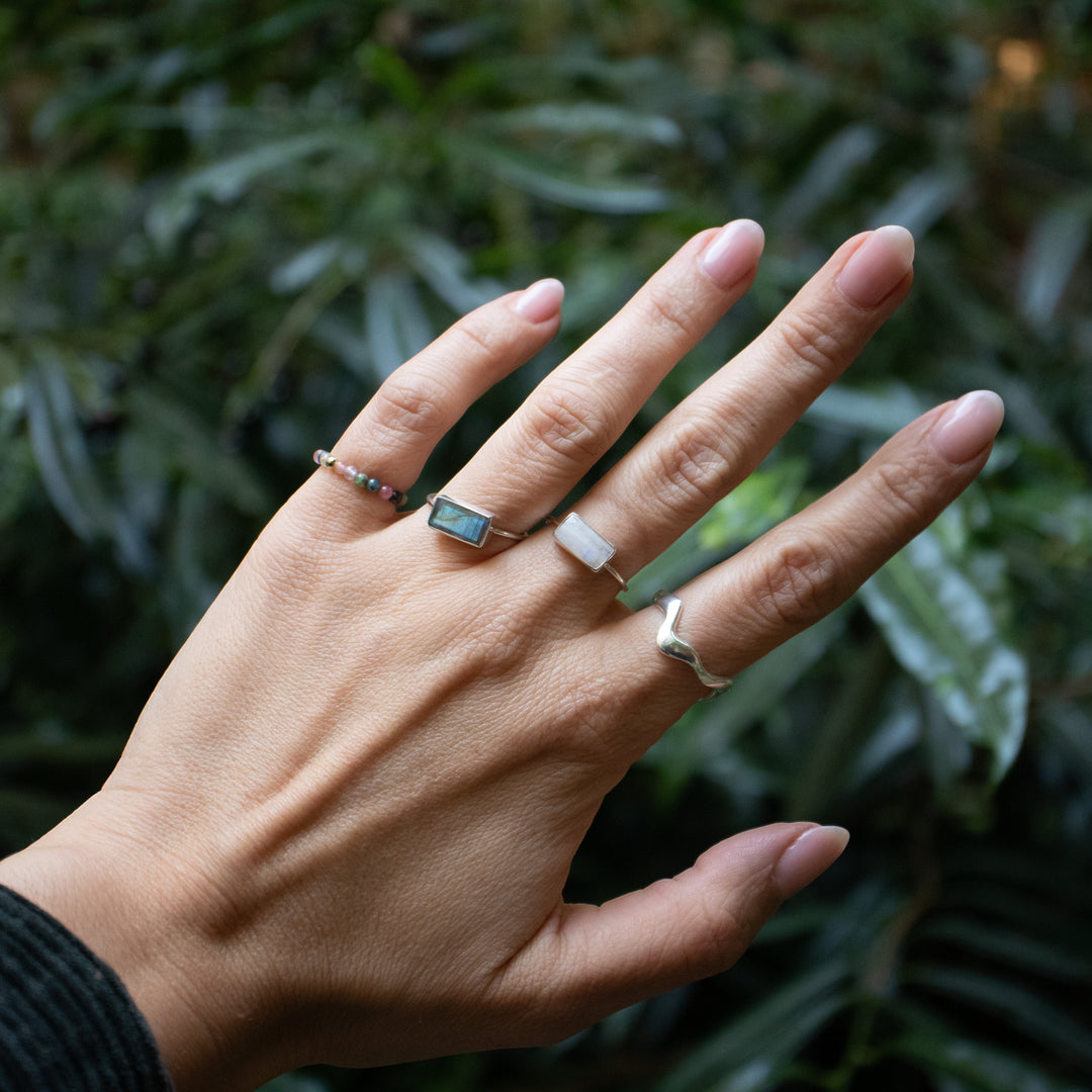 Bague en labradorite carrée en argent sterling 925 bleu-vert