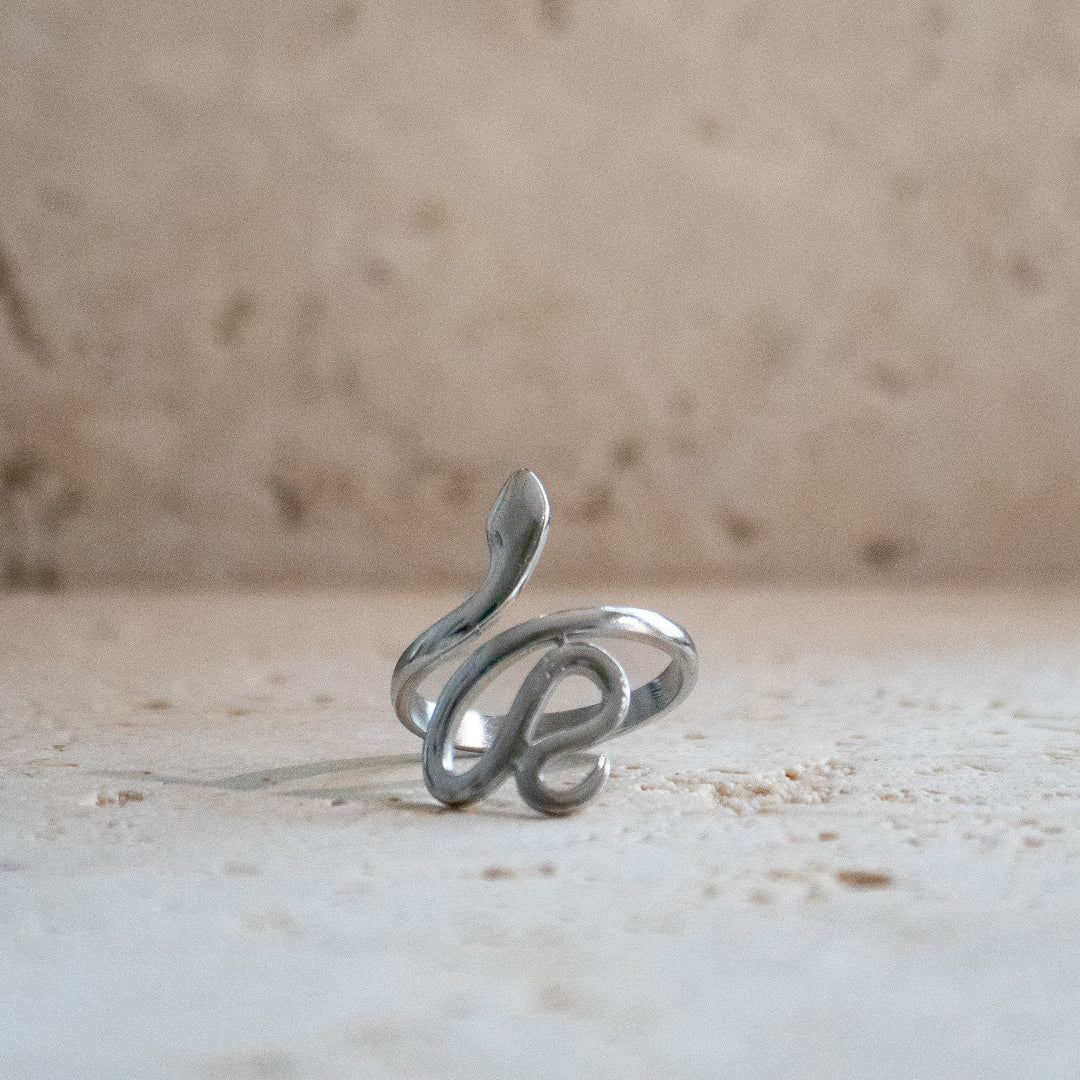 Bague Serpent Argentée en Acier Inoxydable