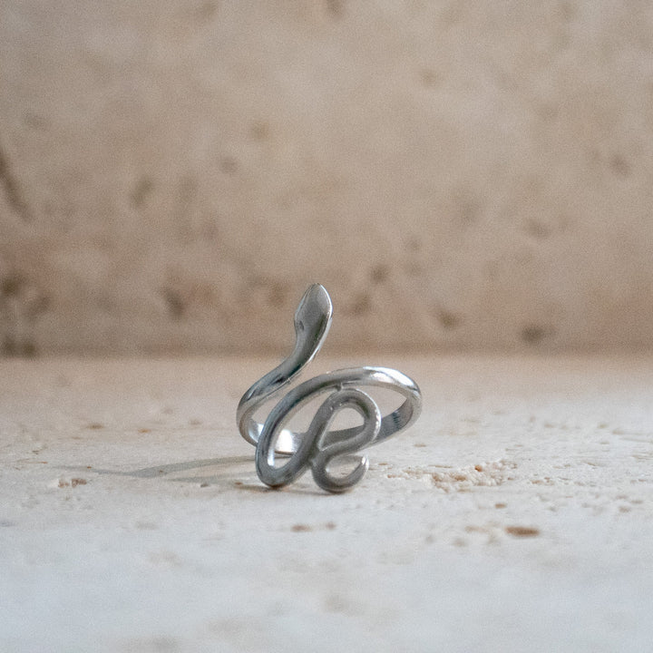 Bague Serpent Argentée en Acier Inoxydable