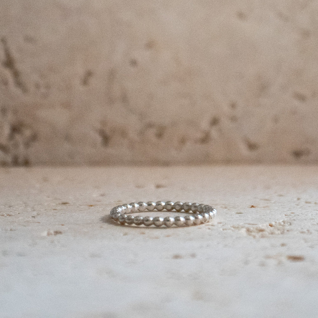 Bague à billes en argent sterling 925 - Bague empilable en billes faites à la main