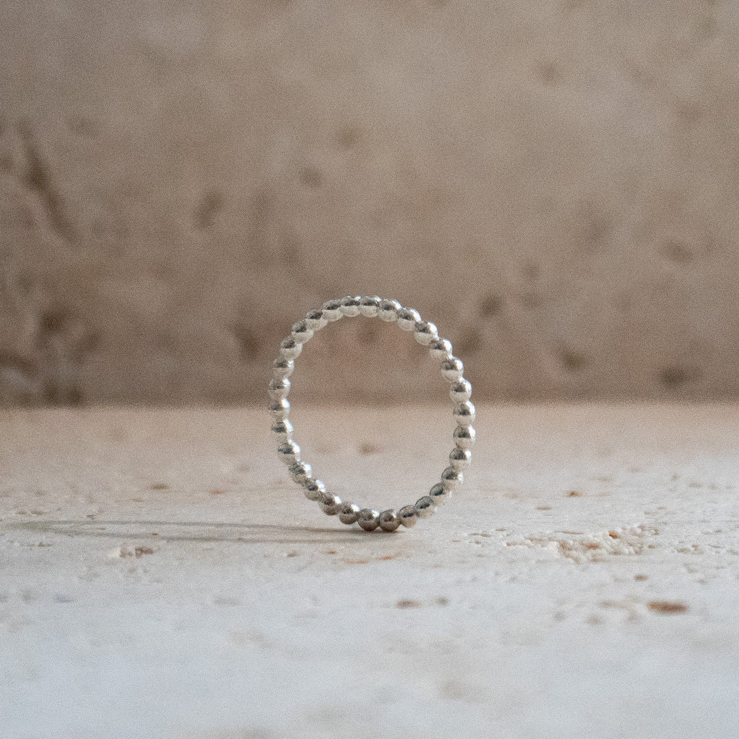 Bague à billes en argent sterling 925 - Bague empilable en billes faites à la main