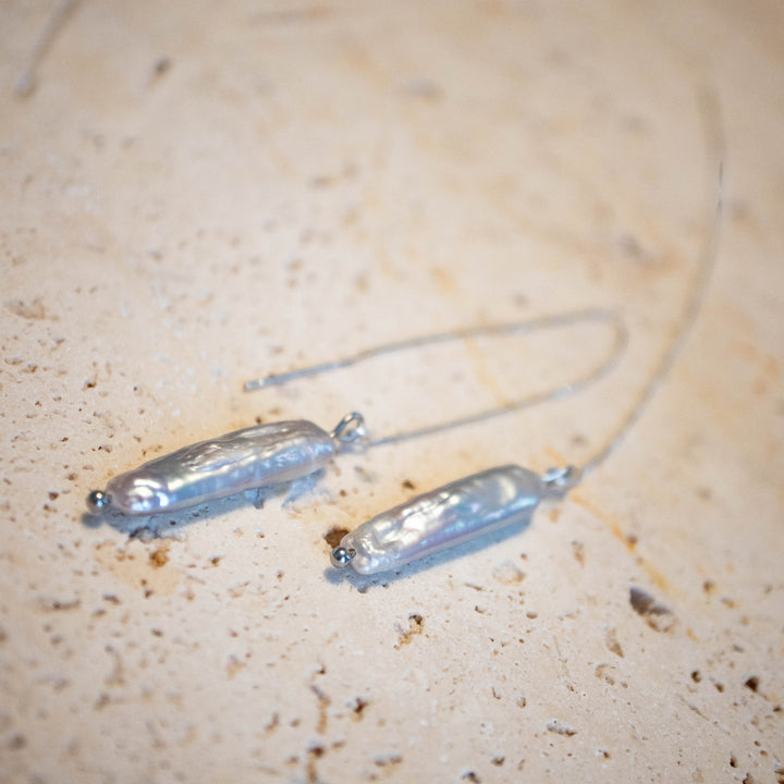 Boucles d'oreilles Threader avec Perle d'Eau Douce – Argent 925