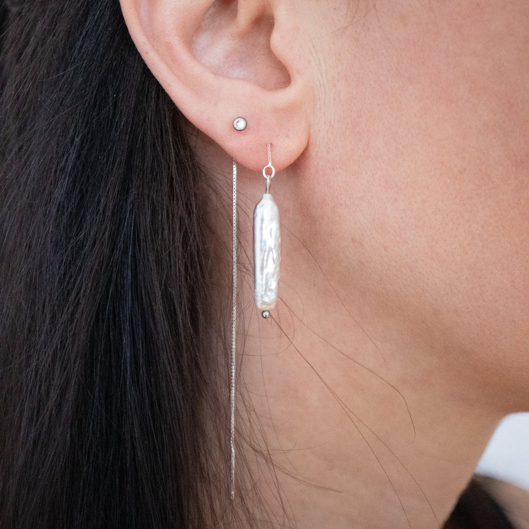 Boucles d'oreilles Threader avec Perle d'Eau Douce – Argent 925