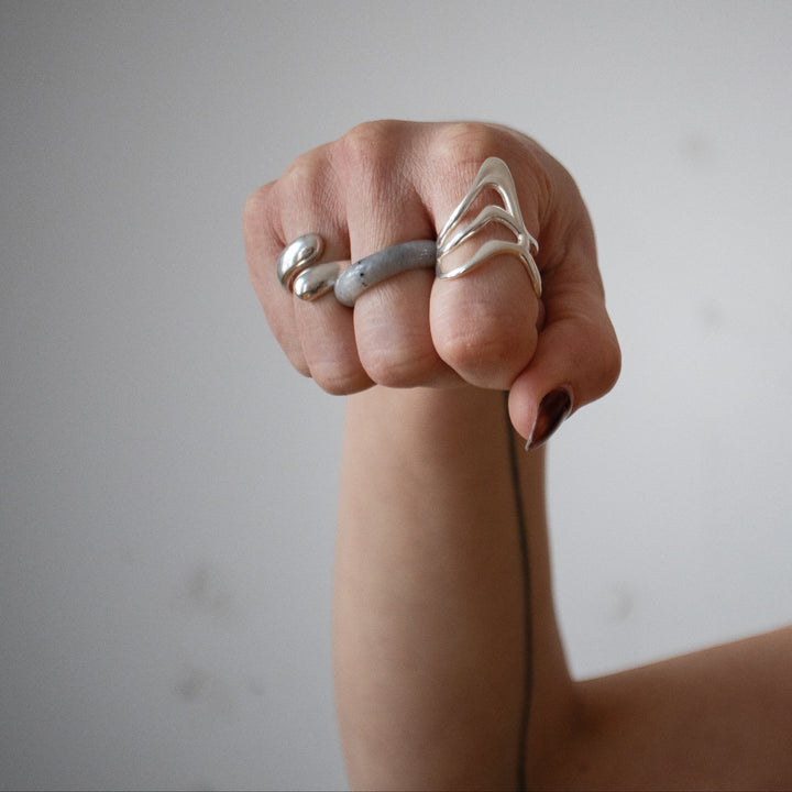 Bague asymétrique en argent sterling 925 – fait main & massif
