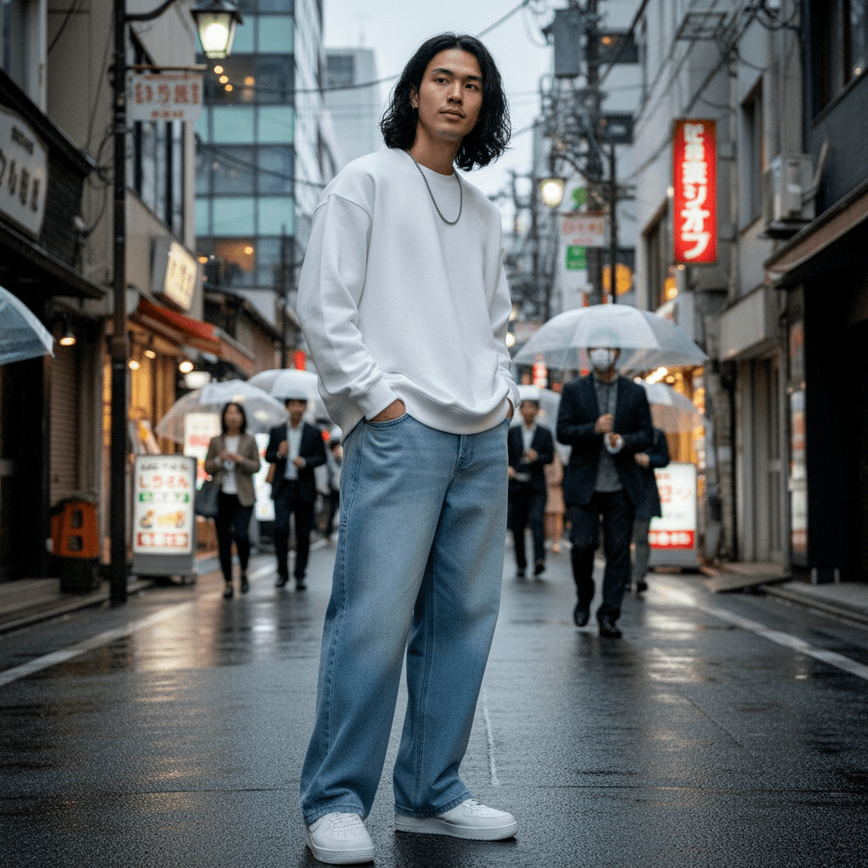 Kami - Pantalon en denim baggy japonais