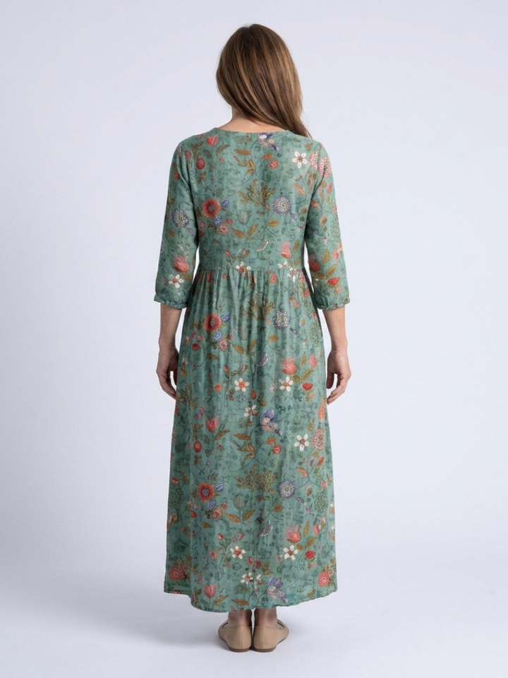 Marina | Robe maxi à décolleté en V floral avec manches trois-quarts