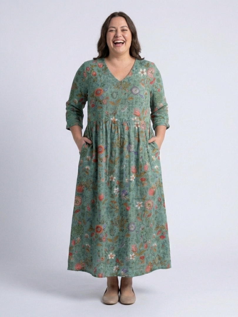 Marina | Robe maxi à décolleté en V floral avec manches trois-quarts