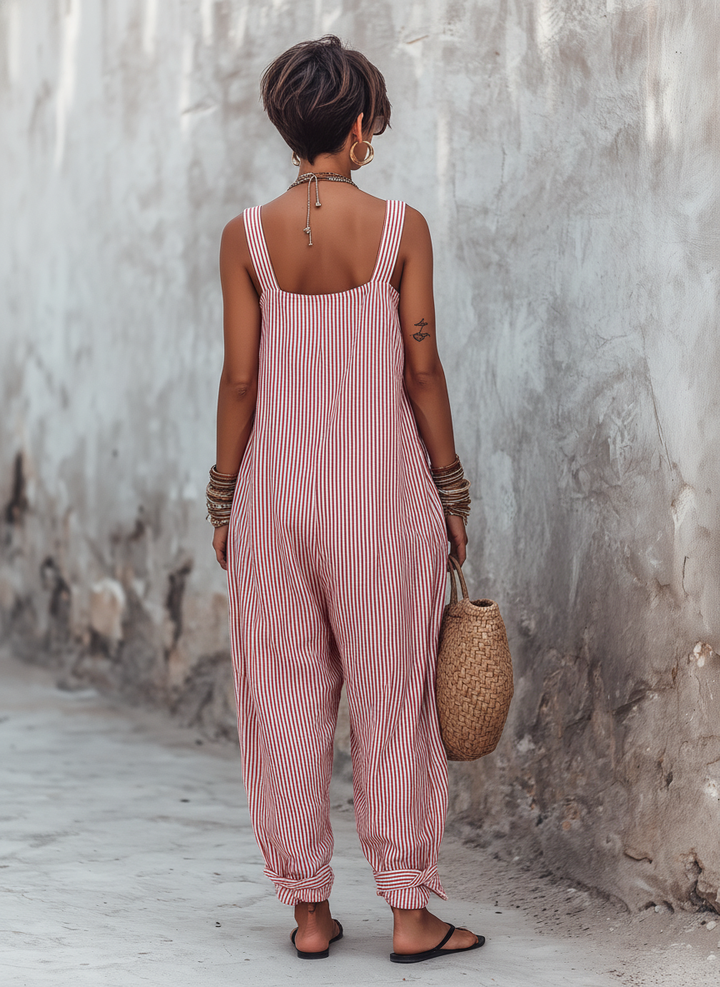 Combinaison sans manches à col carré pour femmes, minimaliste et rayée, MDZ1052D7Y
