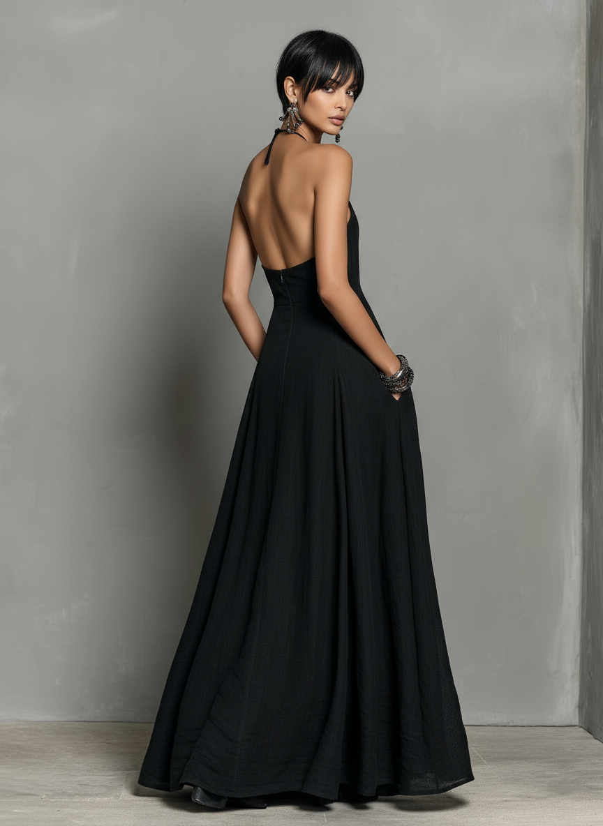 Robe Maxi Sans Manches en Mélange de Lin Minimaliste pour Femmes MDZ2210A0Y