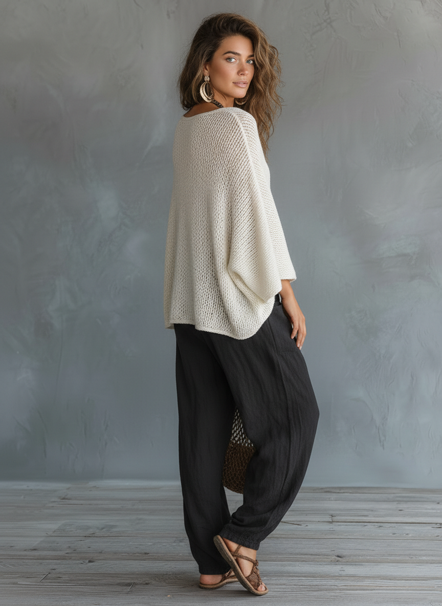 Dames Minimaliste Léger Cape-manches Pull Et Pantalon Harem Ensemble MDZ2685A8Y