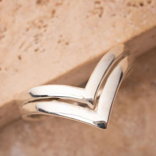 Bague Chevron double en Argent 925 Sterling fait main