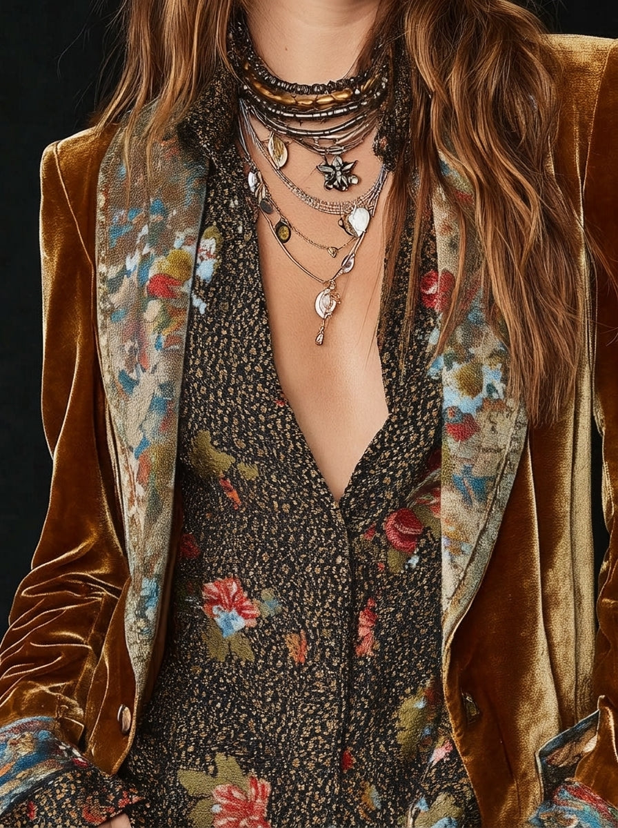Marcela - Blazer en Patchwork avec Imprimé Floral Vintage