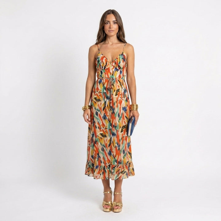 Yamy | Robe midi imprimée avec bretelles spaghetti