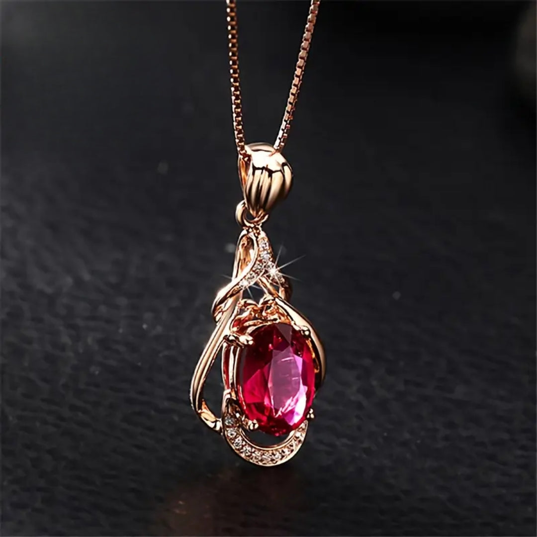 Collier Élégant avec Cristaux Rouges et Or