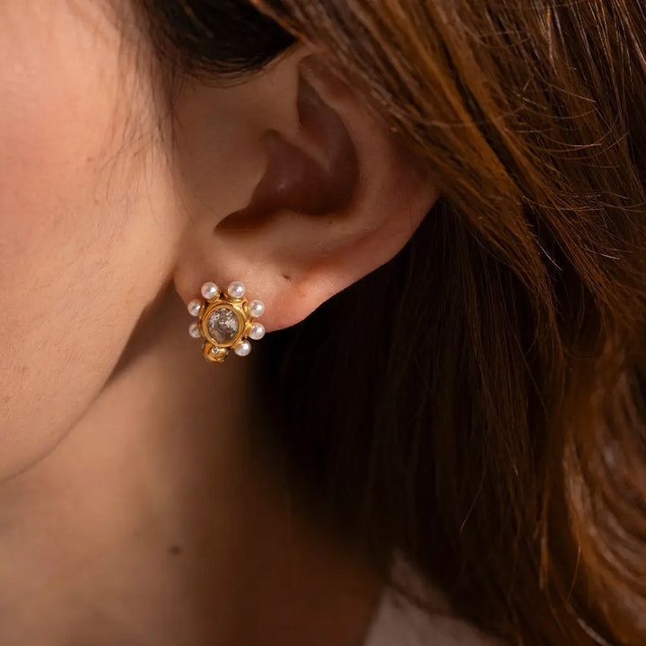 Boucles d'Oreilles en Or Fines avec Perle