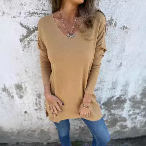 Adelina | Chemise Tricotée à Col V Top Ample
