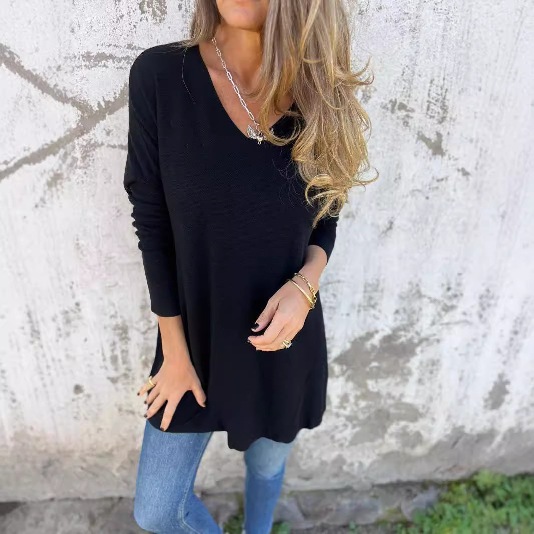 Adelina | Chemise Tricotée à Col V Top Ample