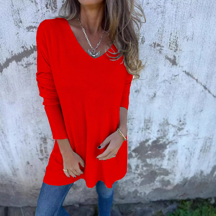 Adelina | Chemise Tricotée à Col V Top Ample