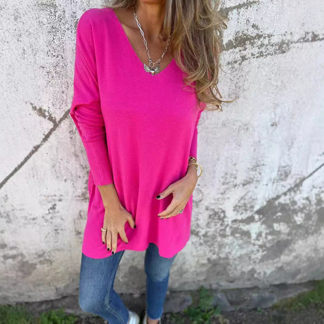 Adelina | Chemise Tricotée à Col V Top Ample