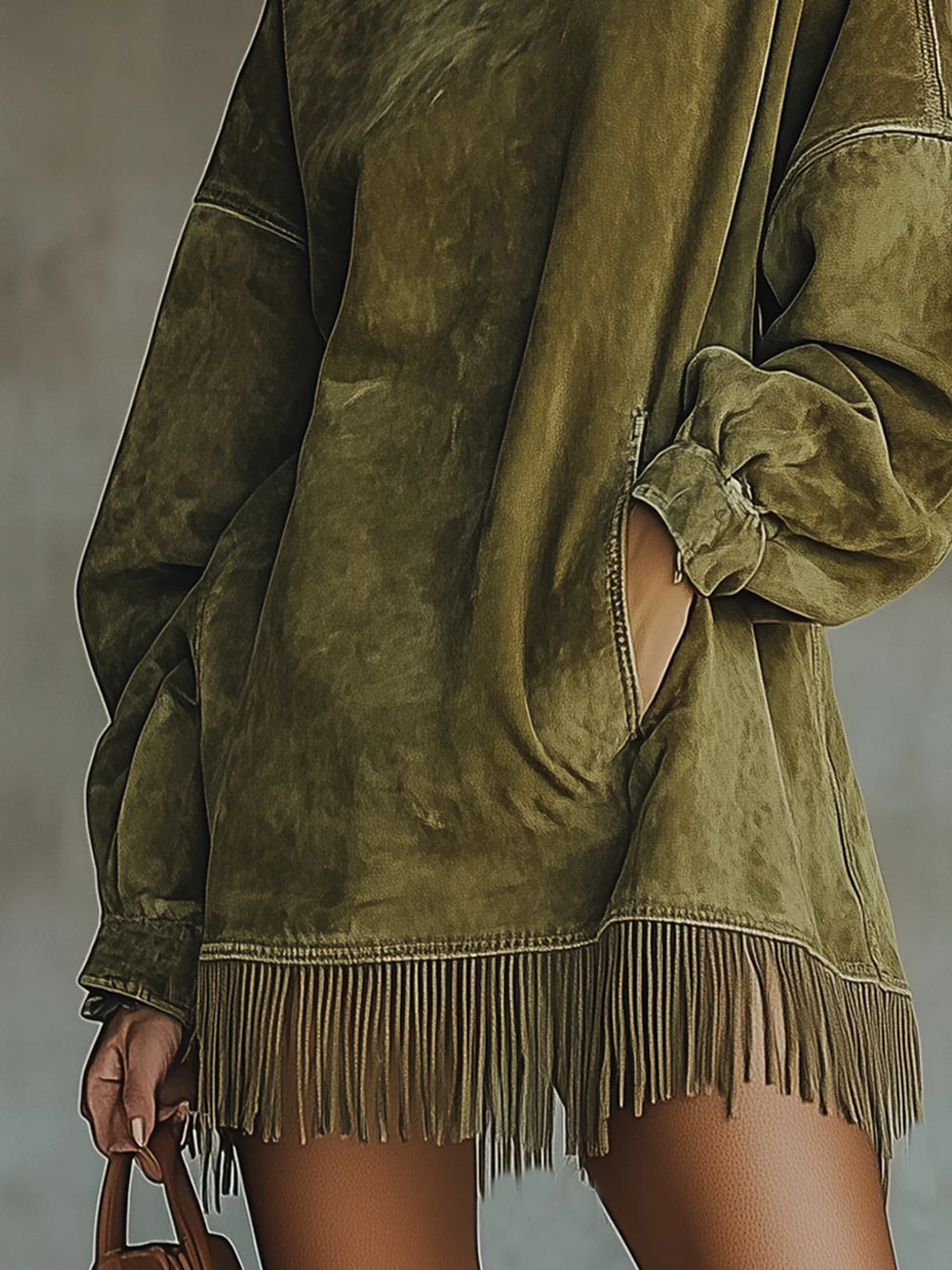Lunarae | Robe Frangée en Suède Doux