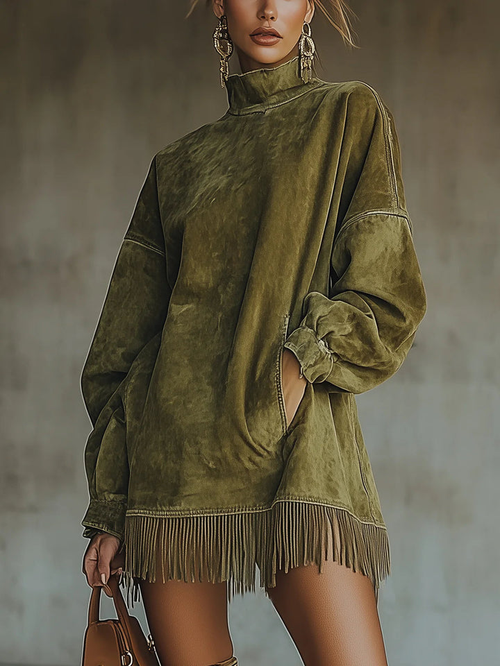 Lunarae | Robe Frangée en Suède Doux