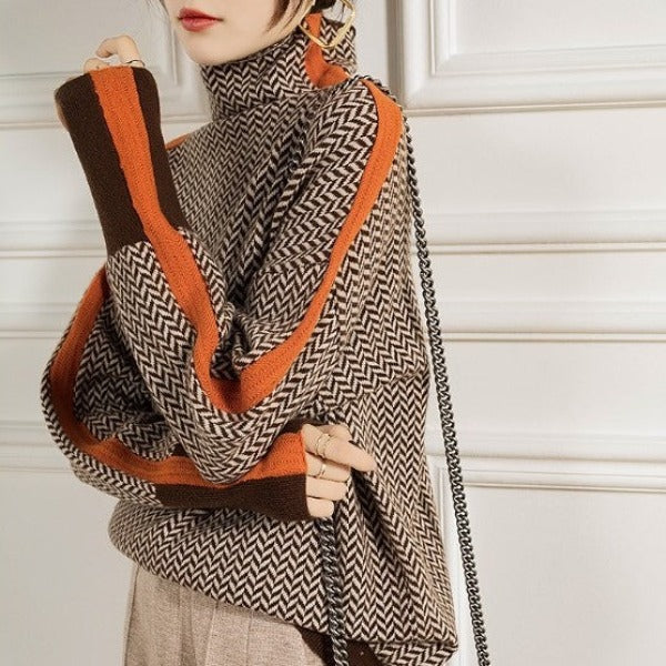 Malou™ | Pull à col montant avec des rayures contrastées éclatantes