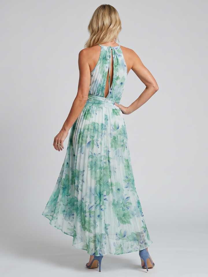 Portia | Robe Midi à Fleurs Douces avec Décolleté Halter Plissé