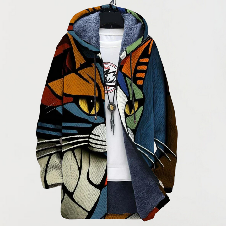 Veste avec motif abstrait et thème félin