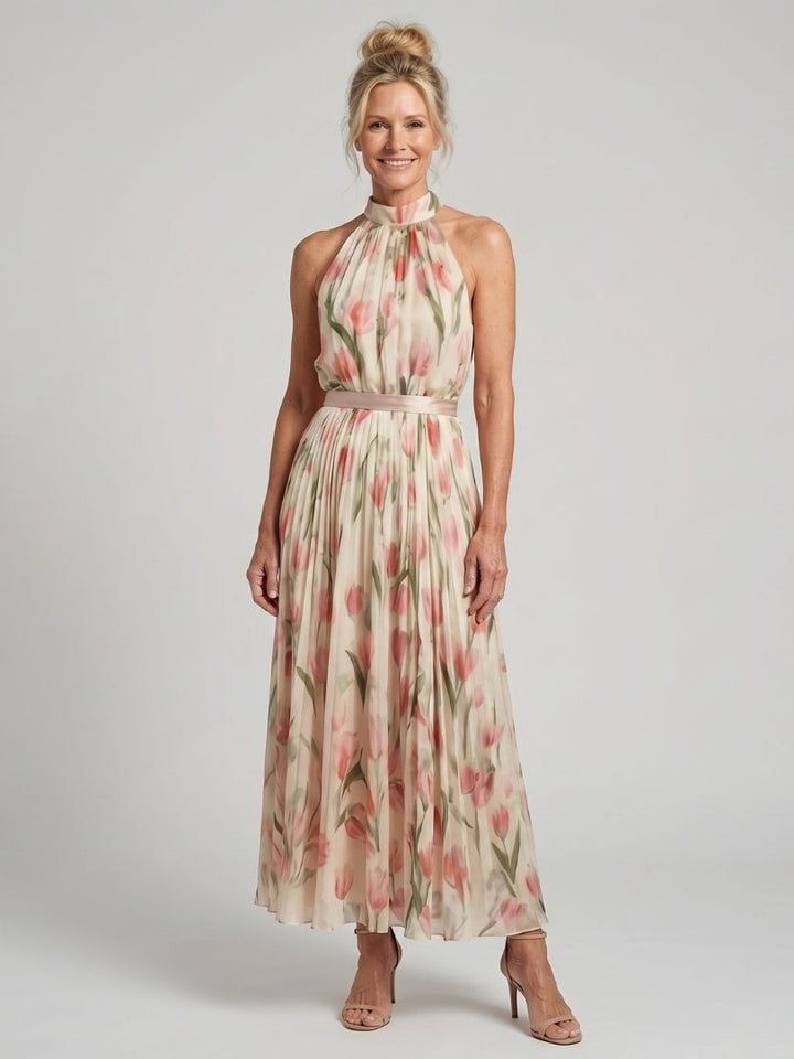 Aurelle | Robe Midi à Fleurs à Col Halter