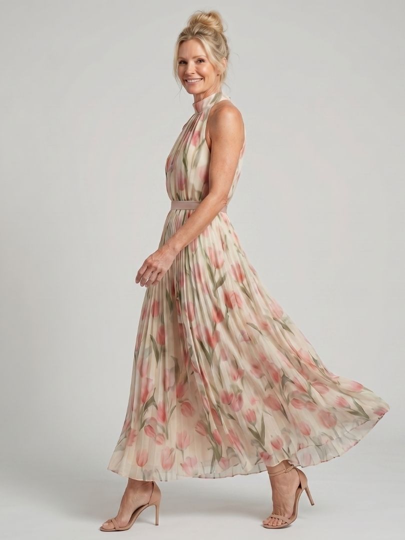 Aurelle | Robe Midi à Fleurs à Col Halter
