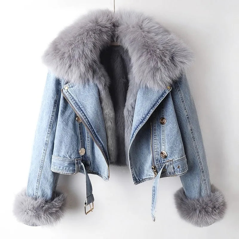 Margaux | Veste en denim avec col en fourrure