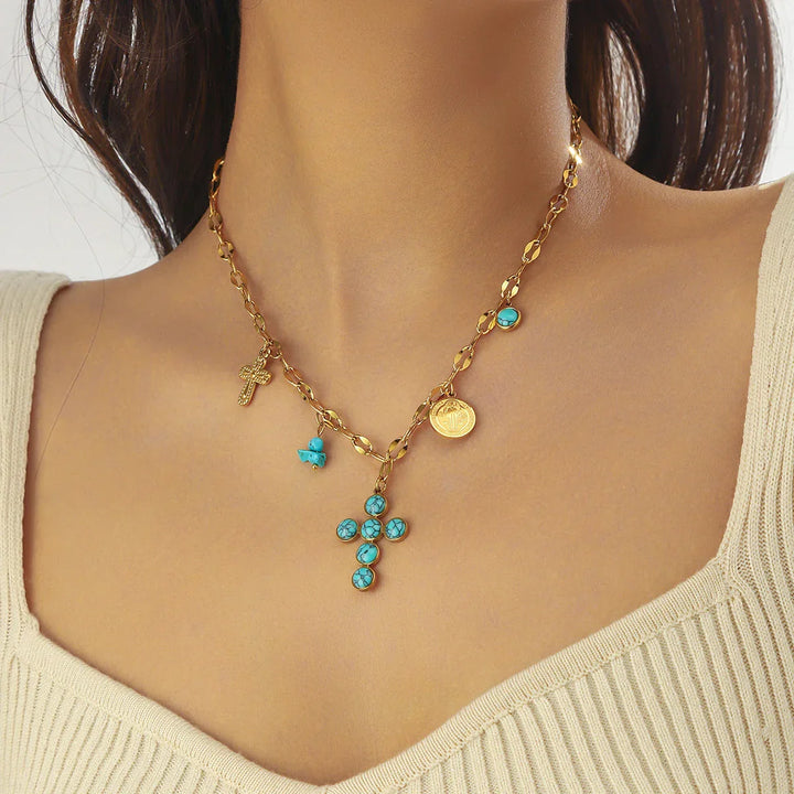 Collier Croisé Turquoise Exclusif en Acier Inoxydable