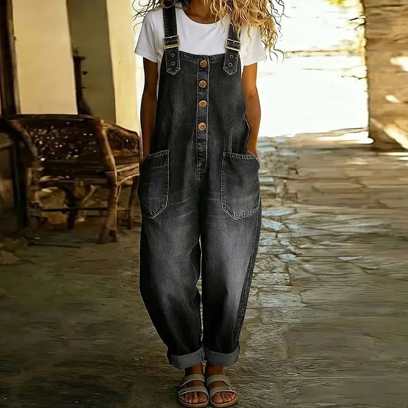 Carmen - Combinaison en denim vintage en coton doux avec bretelles ajustables