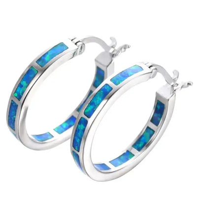 Boucles d'oreilles Chic en Cerceau avec Opale de Feu Bleu