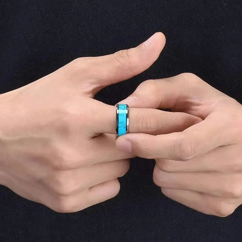 Bagues en Acier Inoxydable Fines avec Turquoise
