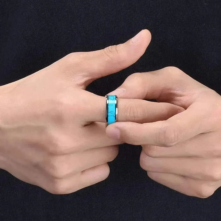 Bagues en Acier Inoxydable Fines avec Turquoise