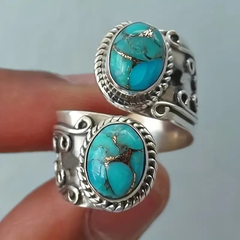 Anneau Croisé Vintage Élegant en Turquoise