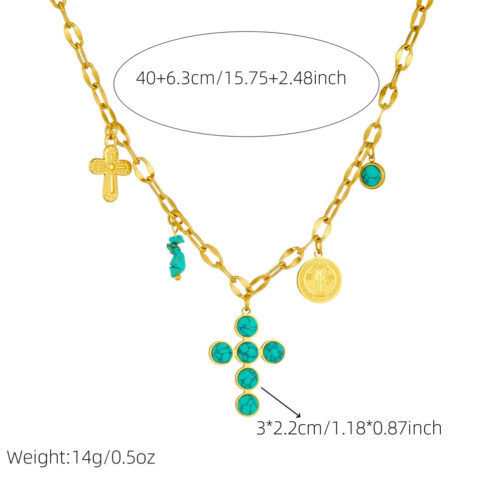 Collier Croisé Turquoise Exclusif en Acier Inoxydable