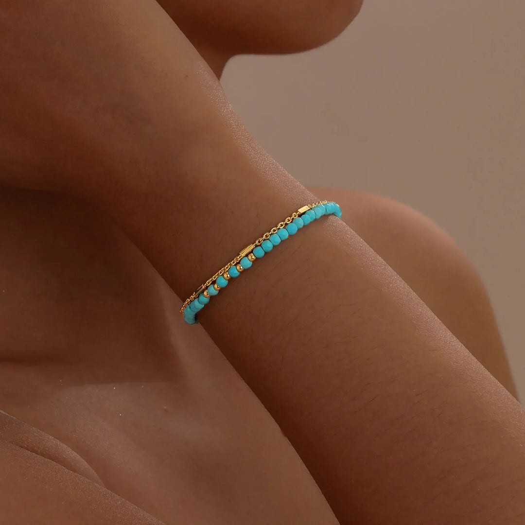 Bracelet double en or intemporel avec turquoise