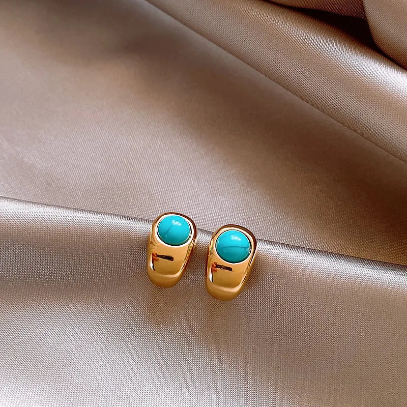 Boucles d'oreilles en cuivre courbées turquoise intemporelles