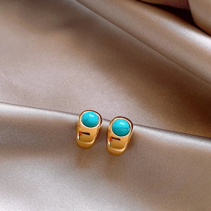 Boucles d'oreilles en cuivre courbées turquoise intemporelles