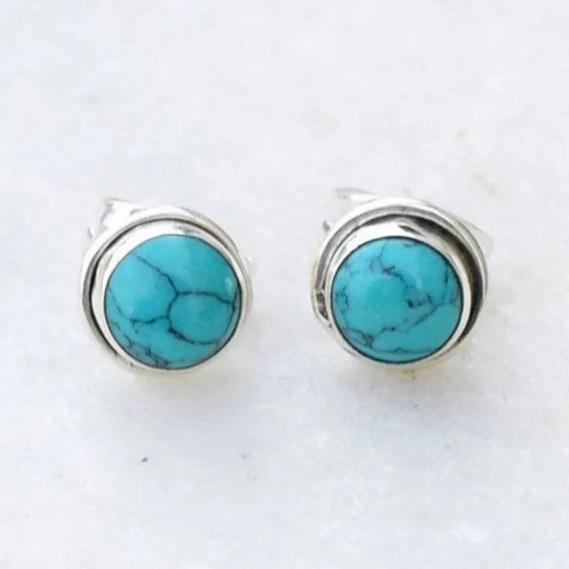Boucles d'oreilles Rondes Antiques en Pierre Turquoise